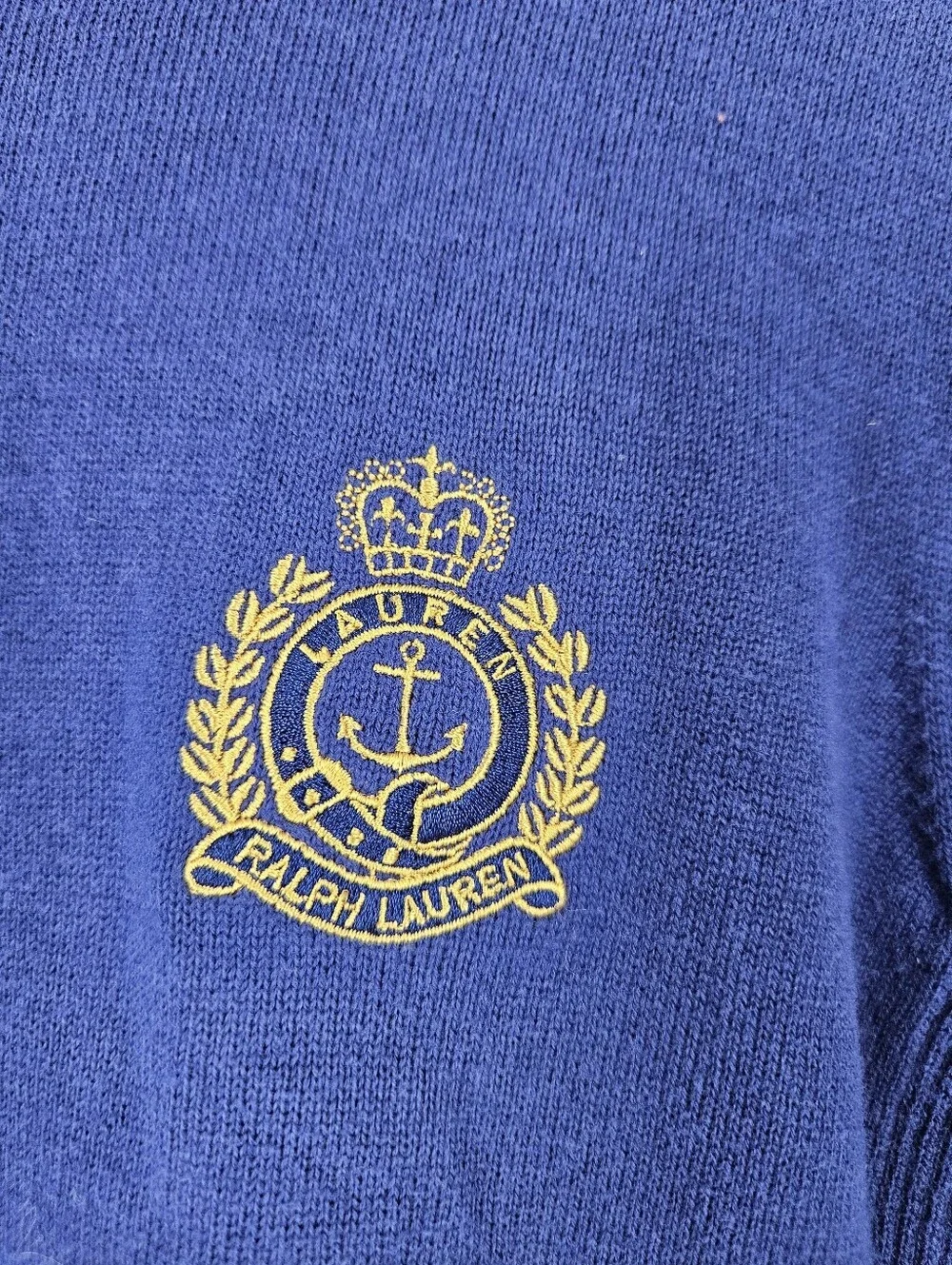 Lauren Ralph Lauren Cobalt Blue Crest Embroidered Full Zip Cardigan